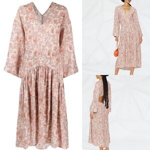 Vince Dahlia floral-print V-neck dress large women’s new w tags blush midi dress